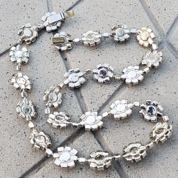 Sparkly Silver Tone Faux Sapphire & Diamond Accent Statement Necklace Vintage - Picture 4 of 8